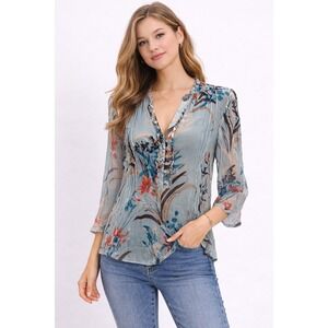 Monsoon - Floral Ruffle Blouse Blue and Red Size 6